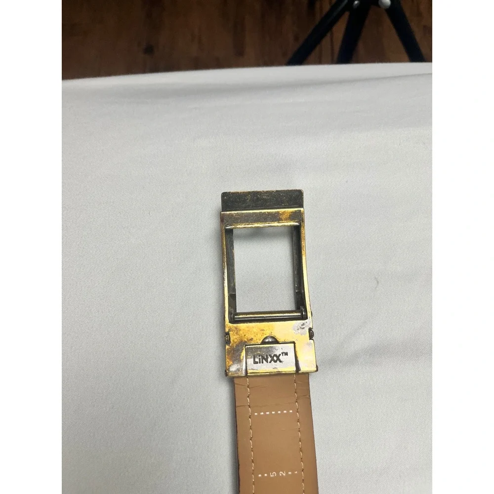 Mio Marino Linxx Brown Genuine Leather Ratchet Belt Antique Brass Buckle 59.5 In